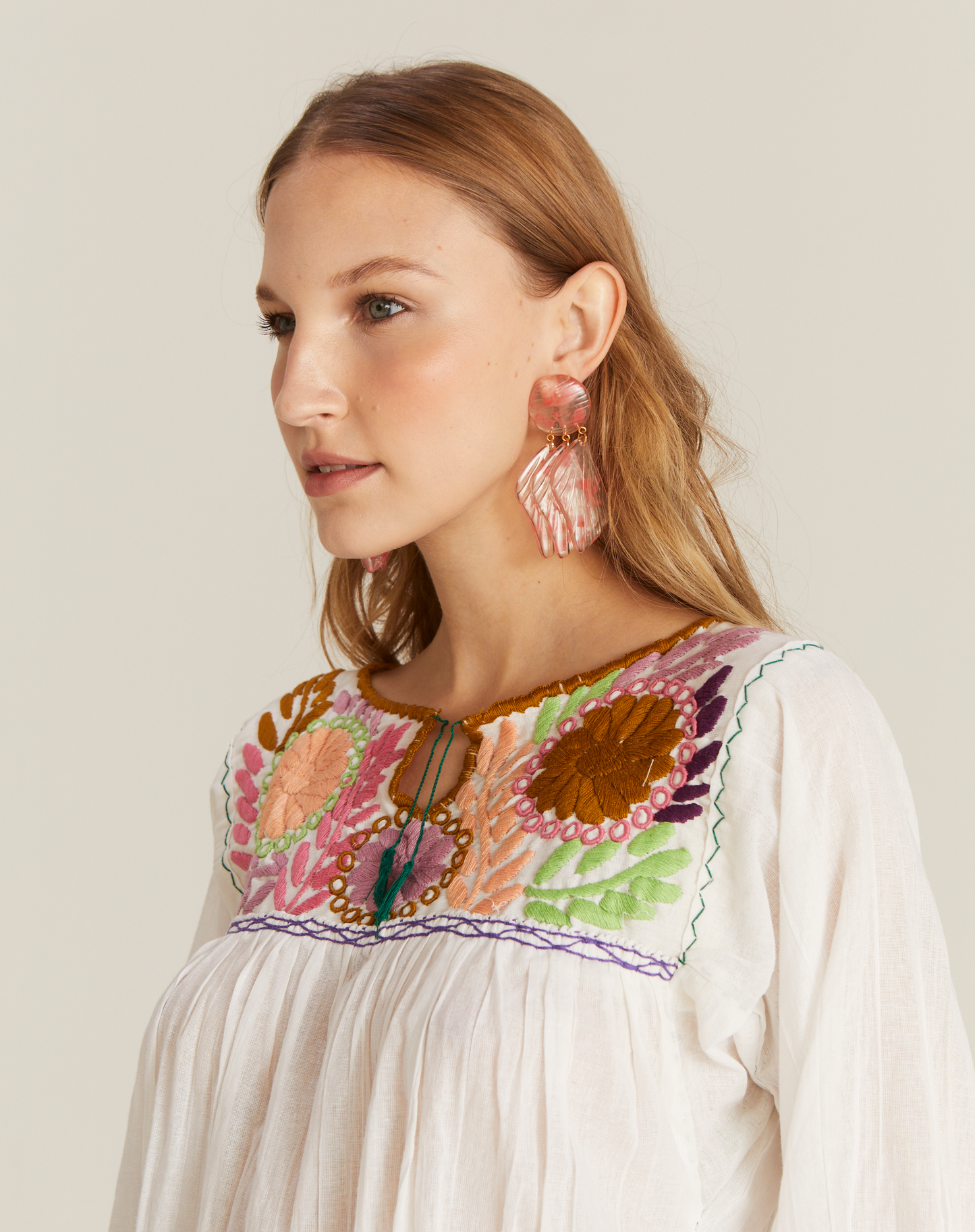 Blusa Bata Bordado Colorido México Branca