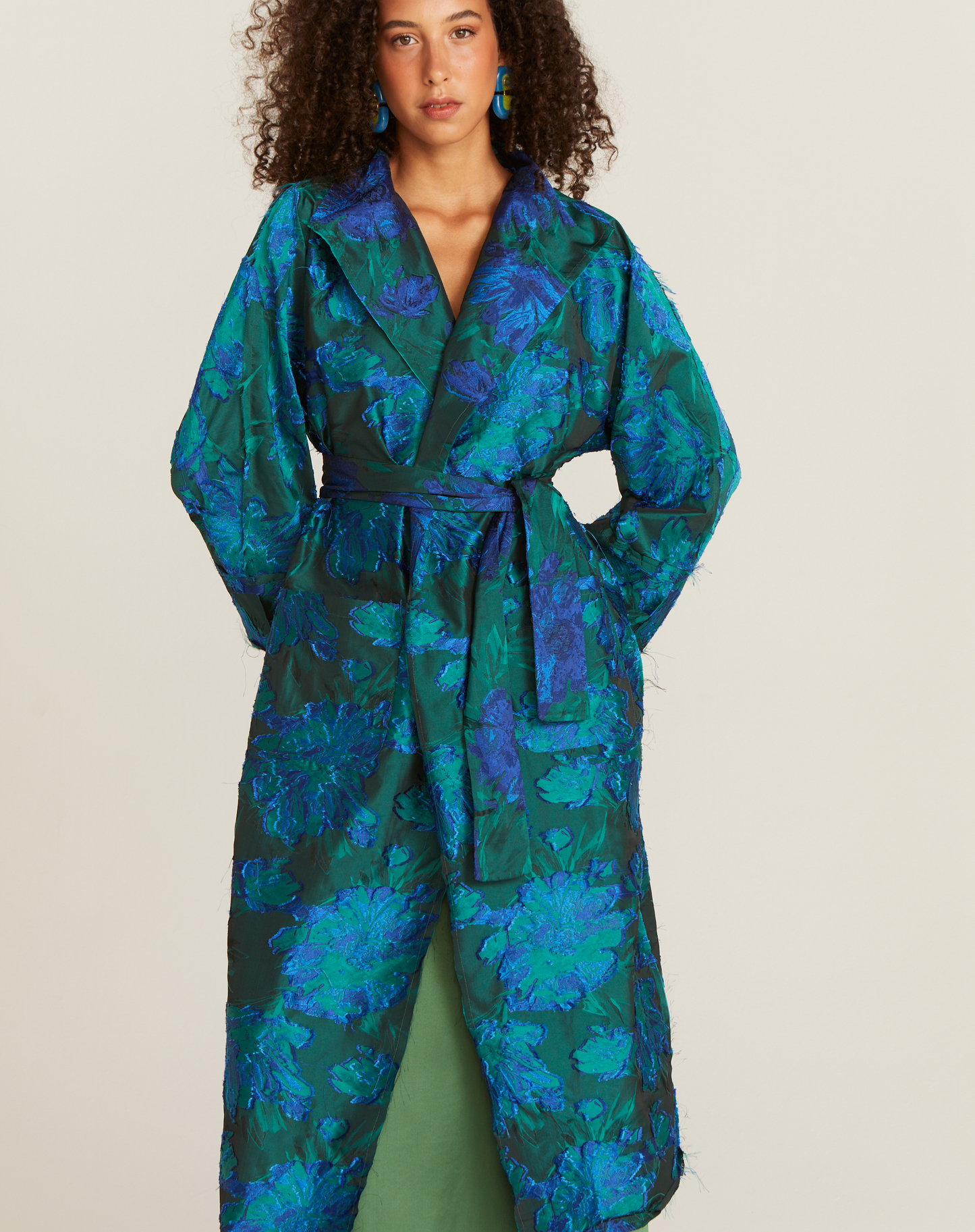 Casaco Berbere Jacquard Longo Bicolor Estampado