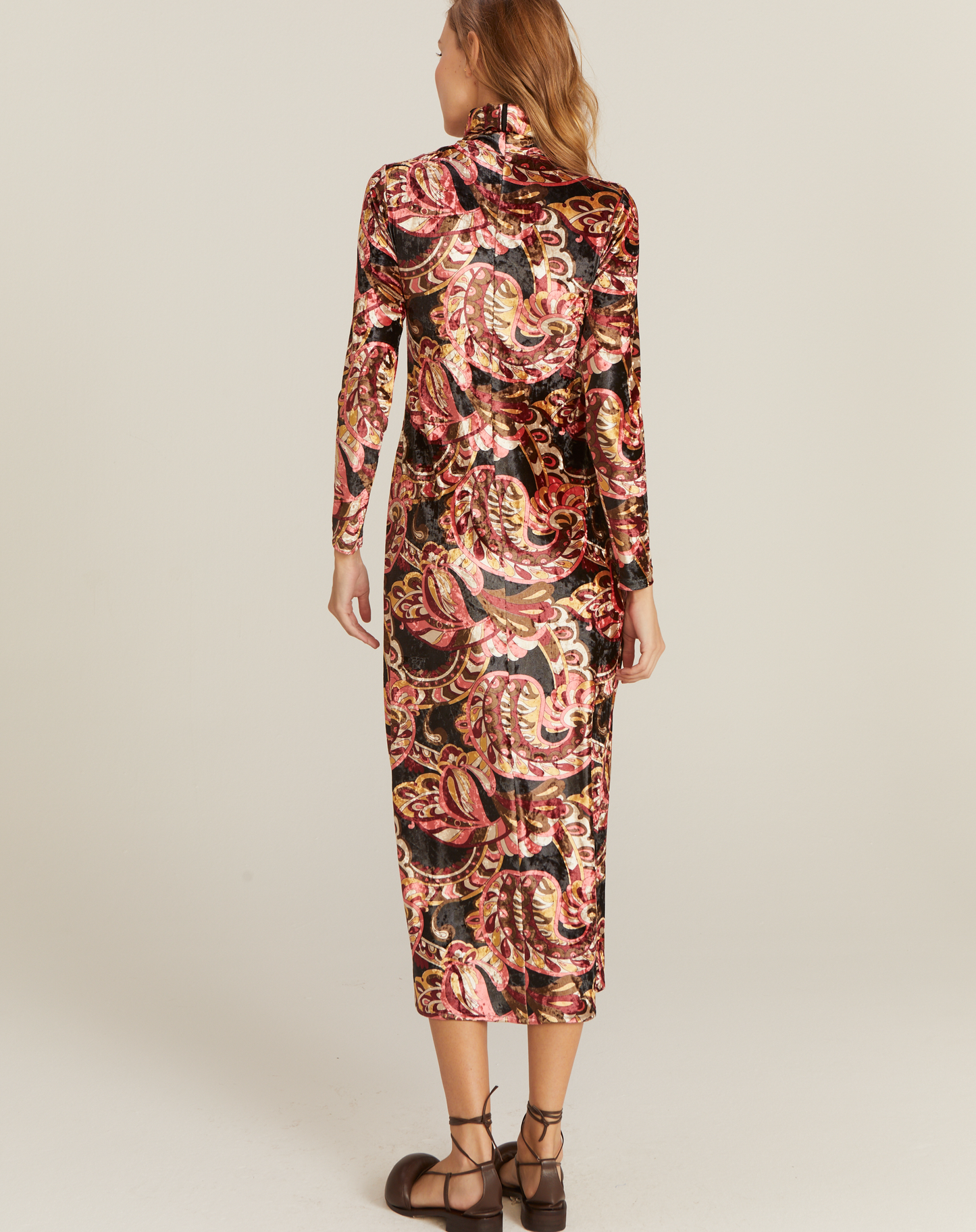 Vestido Paisley Longo Veludo Estampado