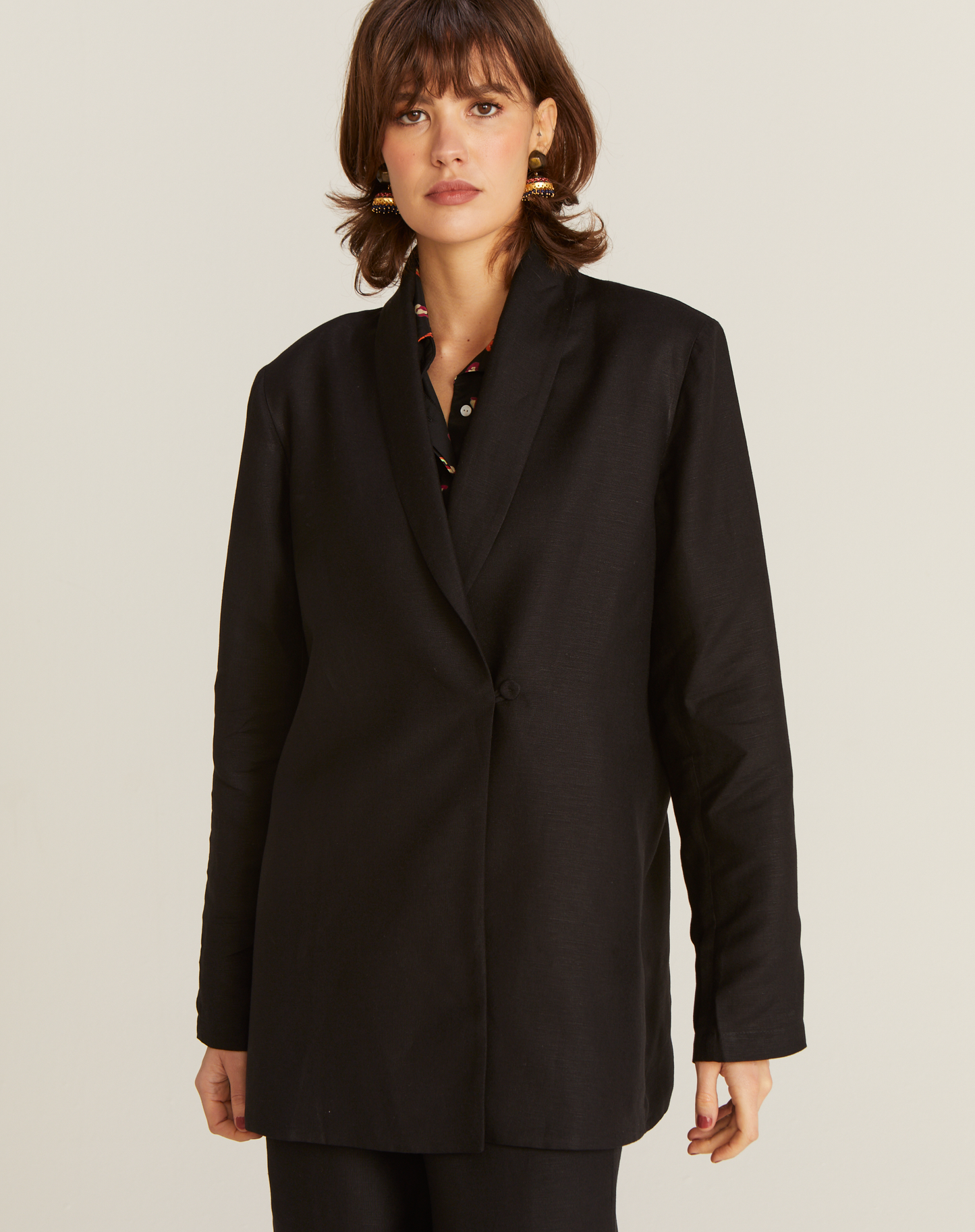 Blazer Stella Linho com Botão Preto