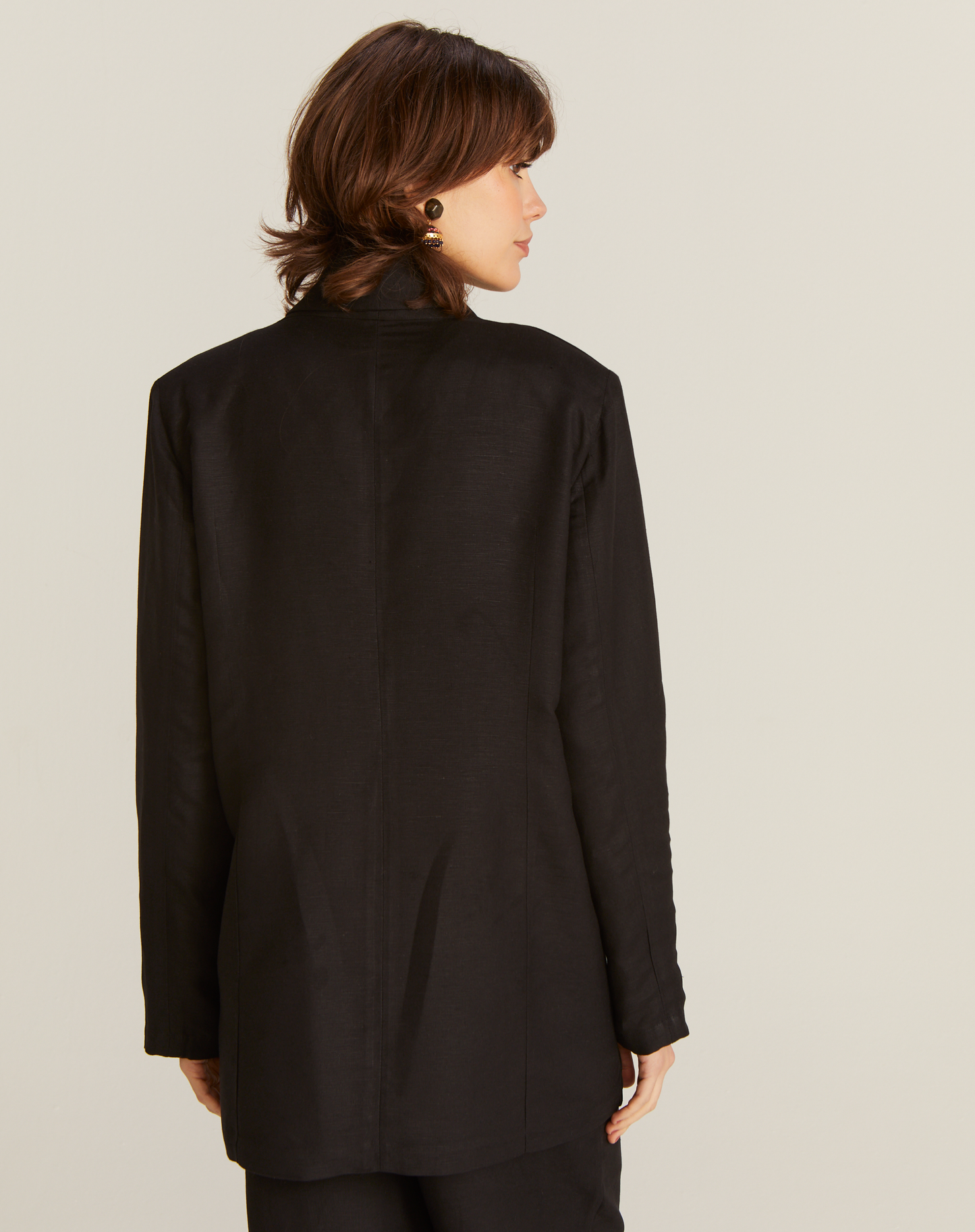 Blazer Stella Linho com Botão Preto