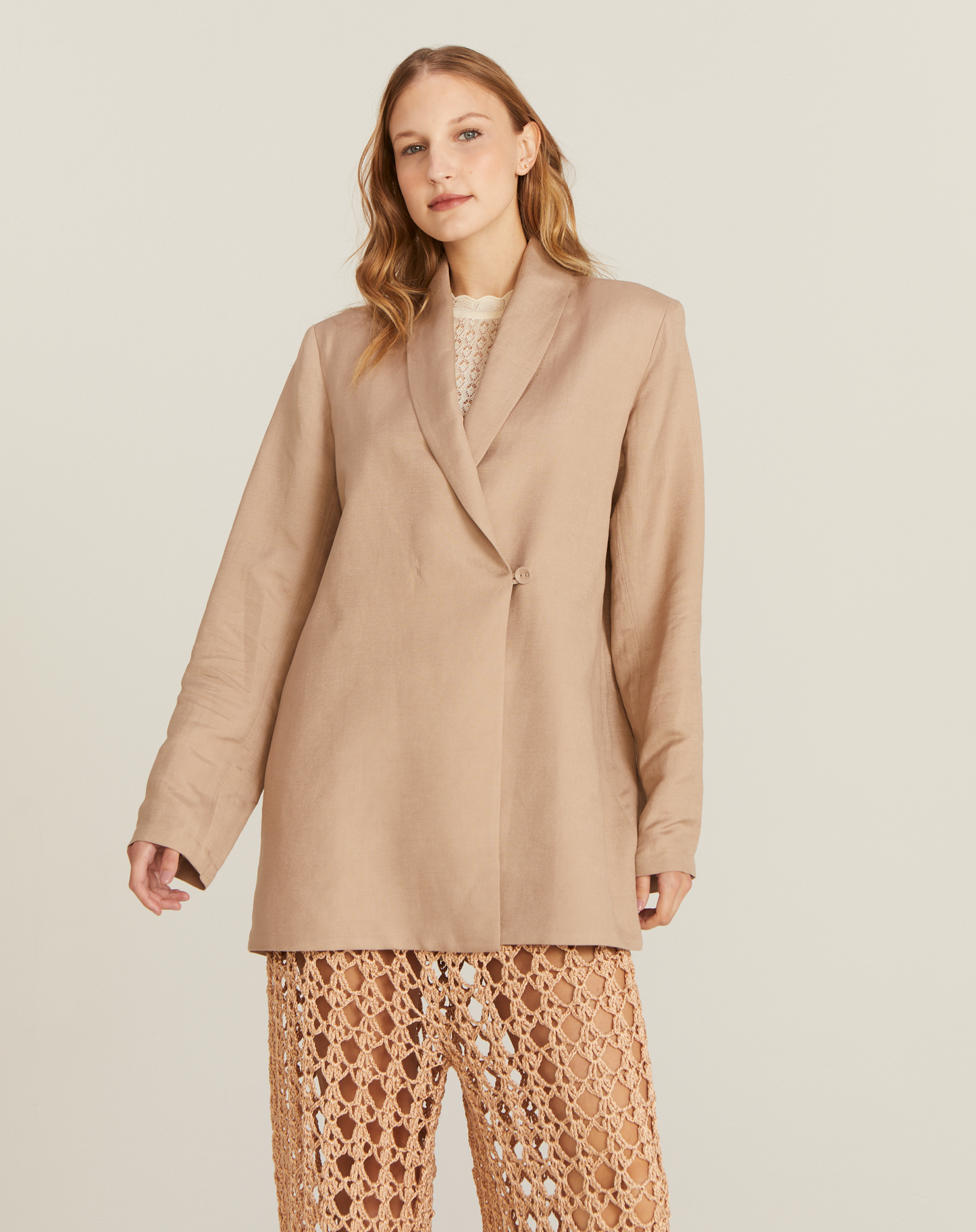 Blazer Stella Linho com Botão Bege