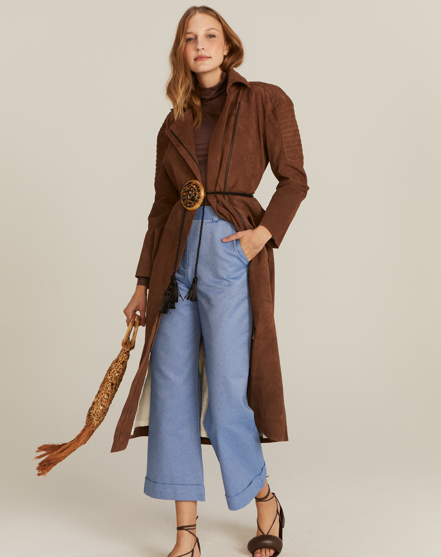Casaco Trench Coat Camurça Chocolate
