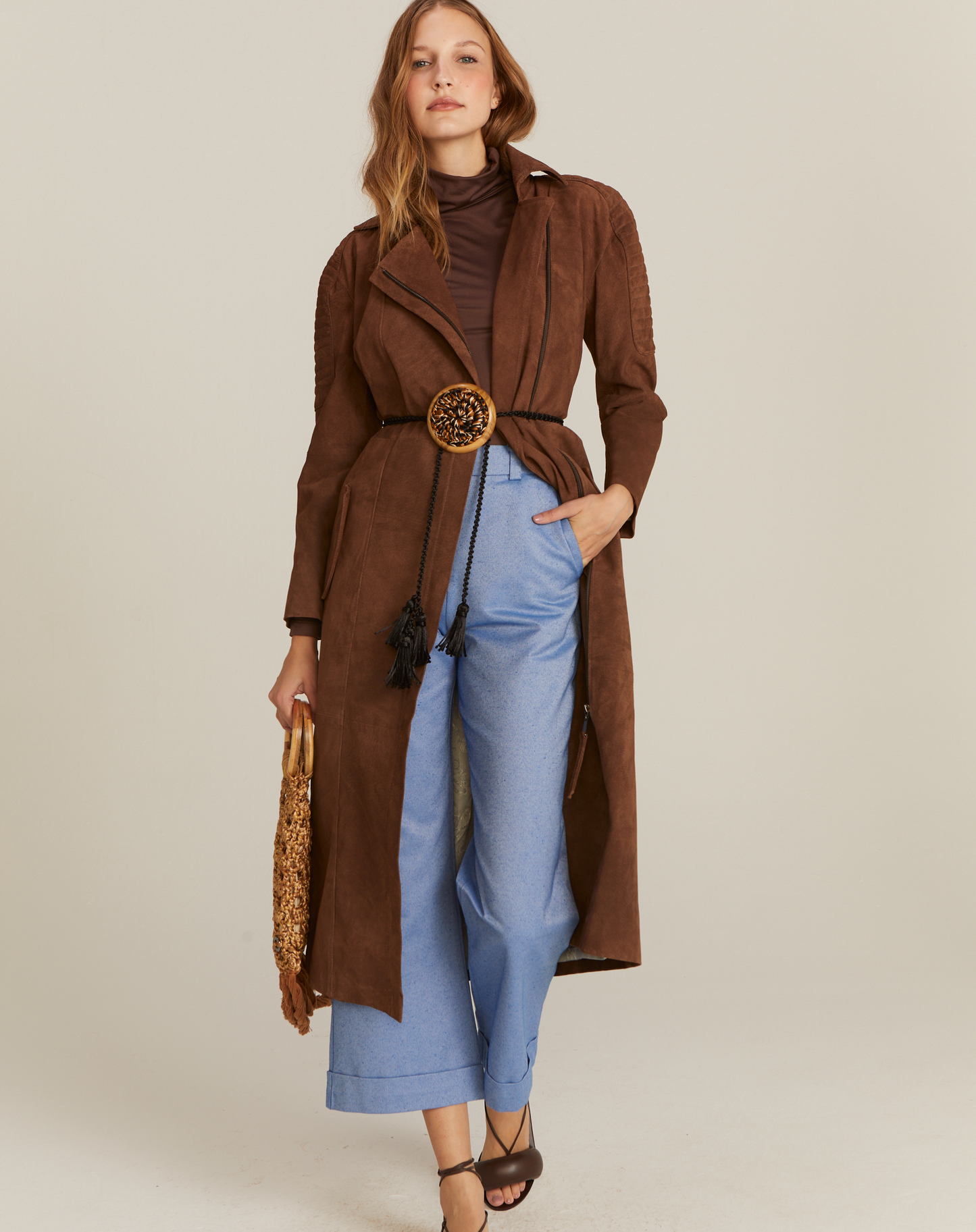 Casaco Trench Coat Camurça Chocolate