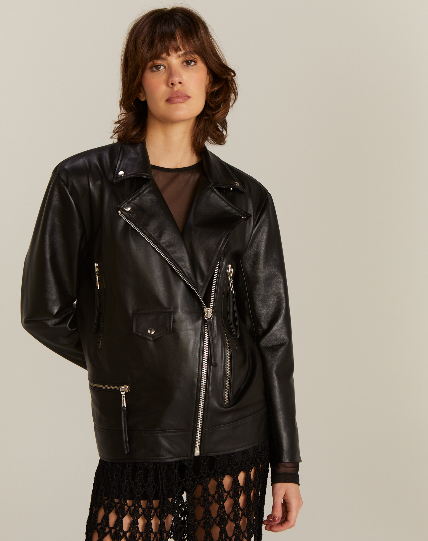 Jaqueta Biker Couro Preto