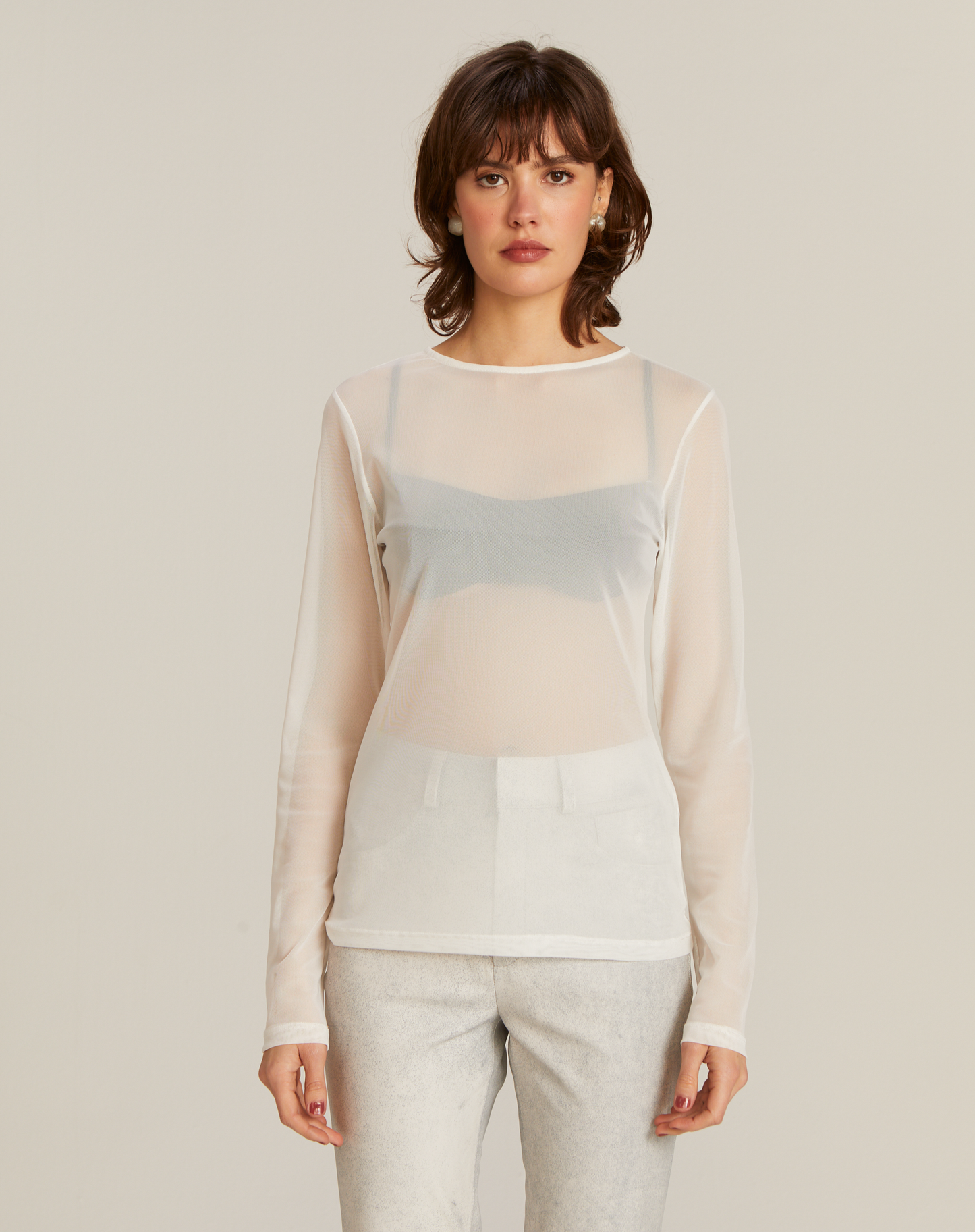 Blusa Jimena Tule Manga Longa Off White