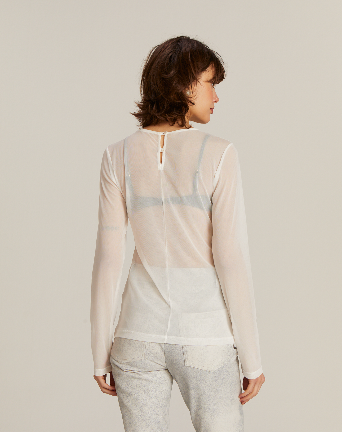 Blusa Jimena Tule Manga Longa Off White