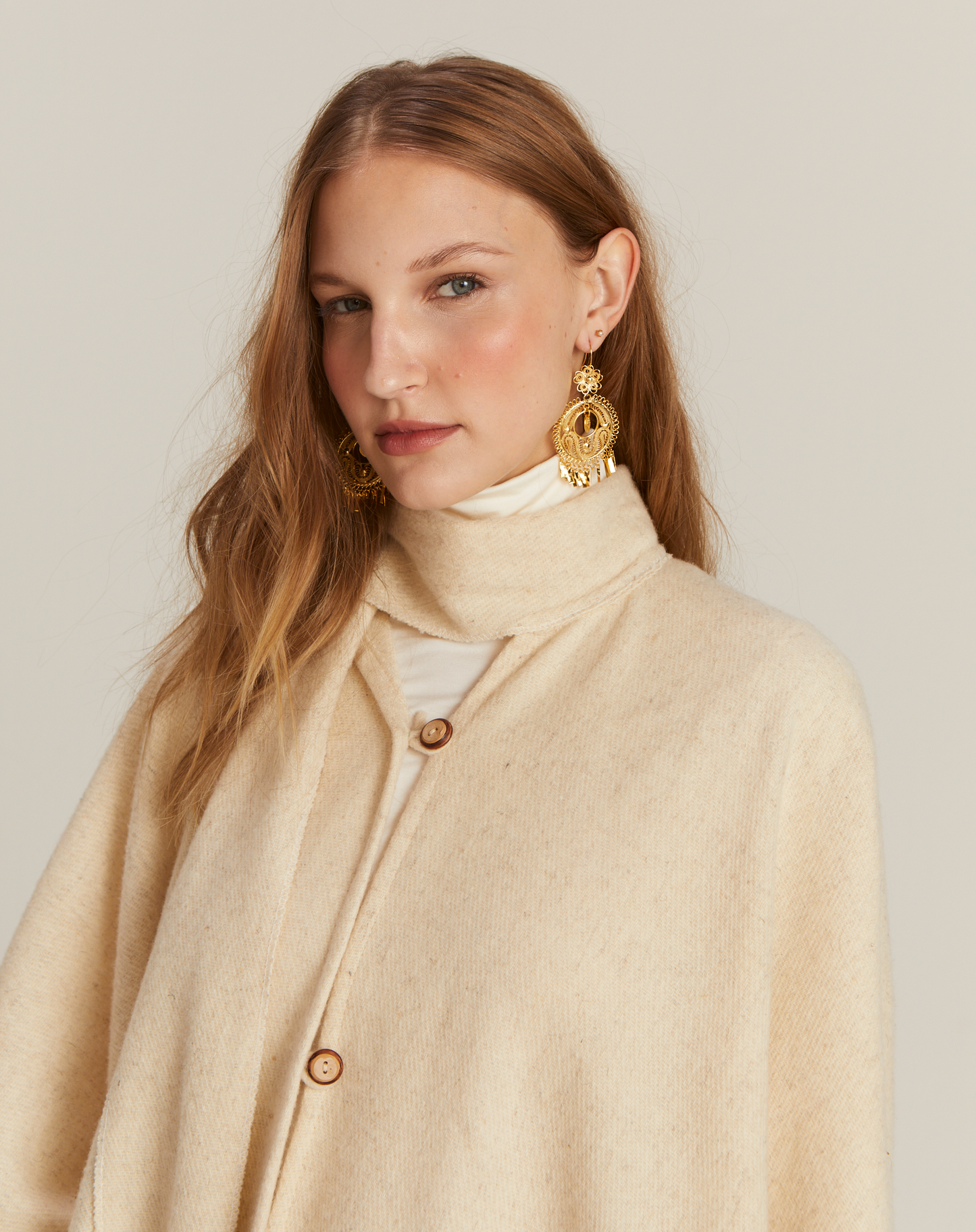 Poncho México com Franjas Areia