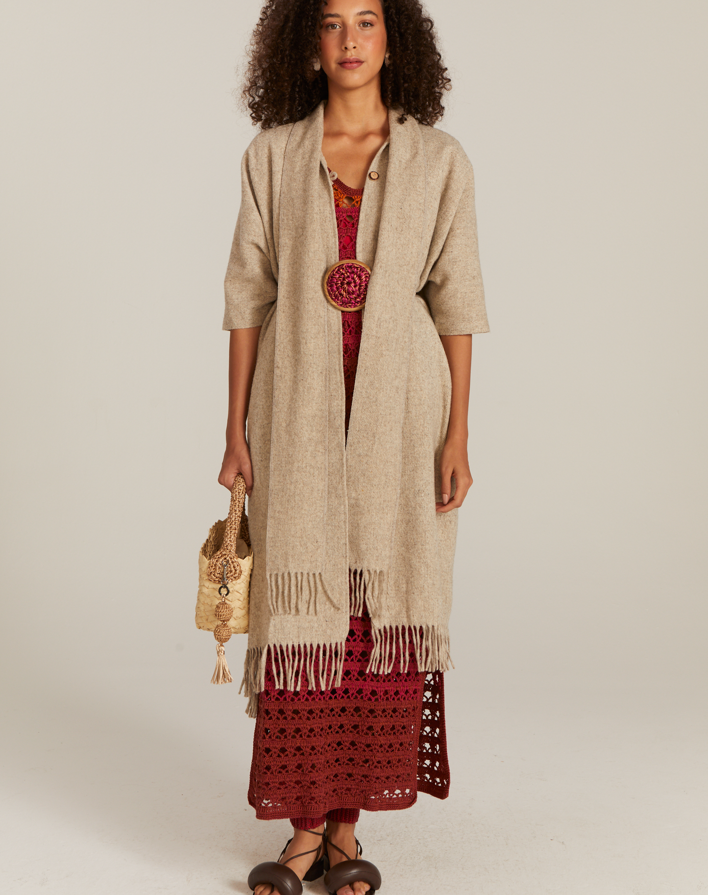Poncho México com Franjas Bege