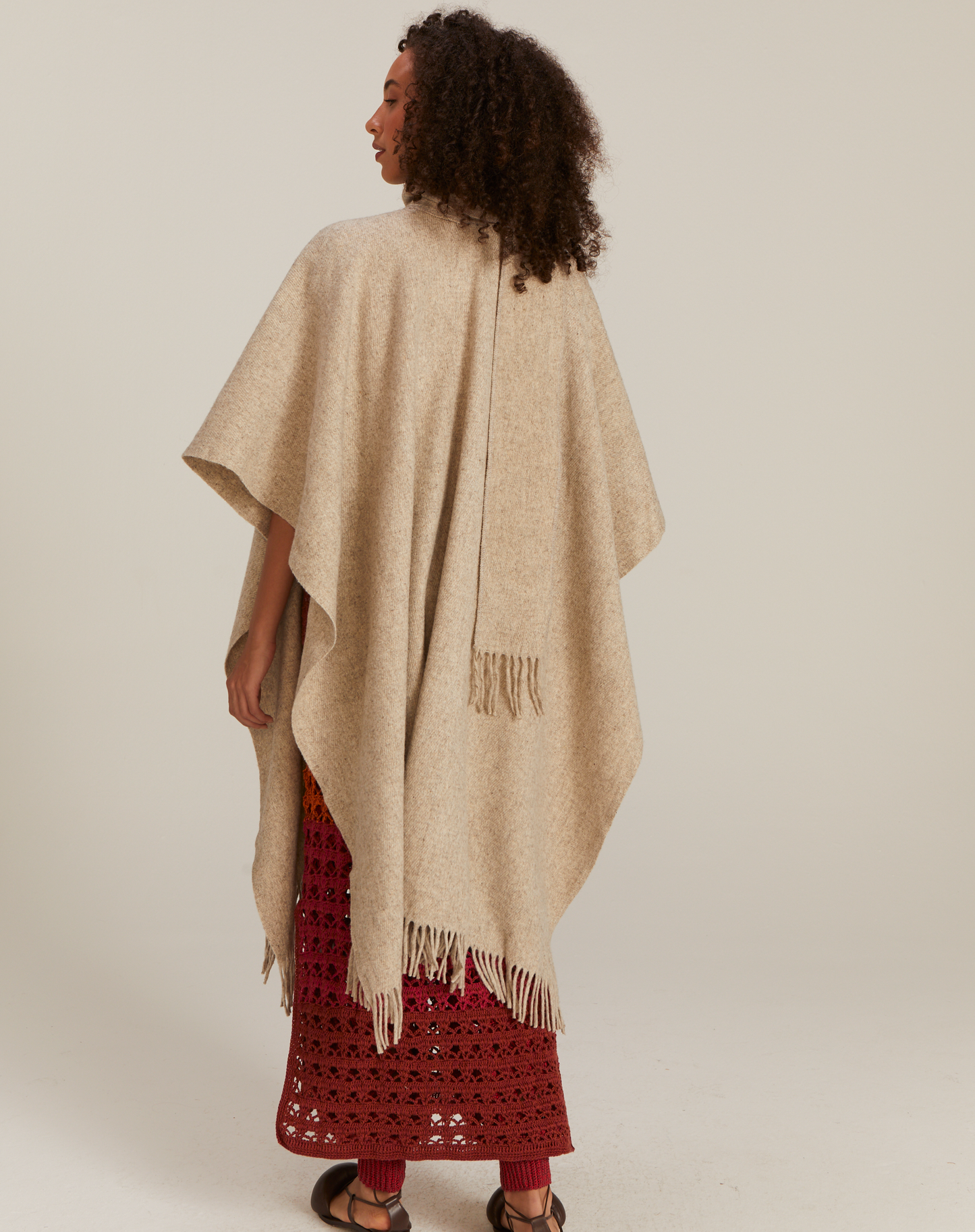 Poncho México com Franjas Bege