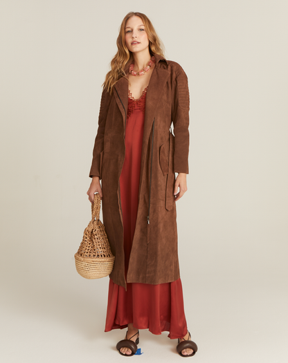 Casaco Trench  Coat Camurça Chocolate