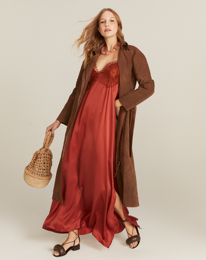Casaco Trench  Coat Camurça Chocolate