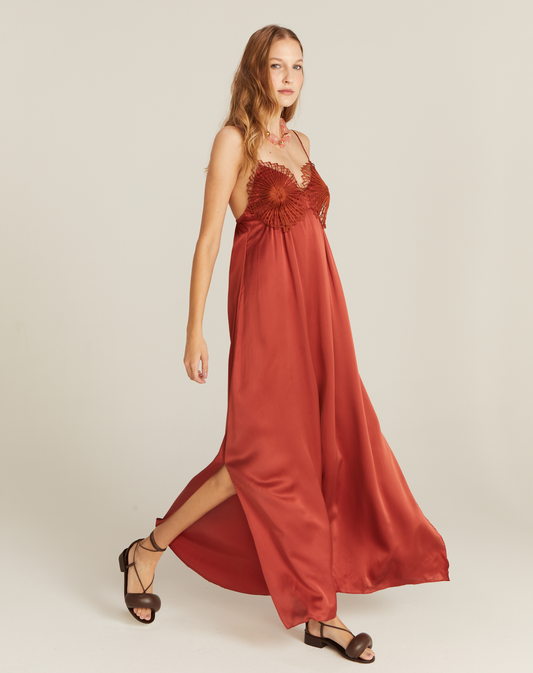 Vestido Mandacaru em Seda Longo Telha