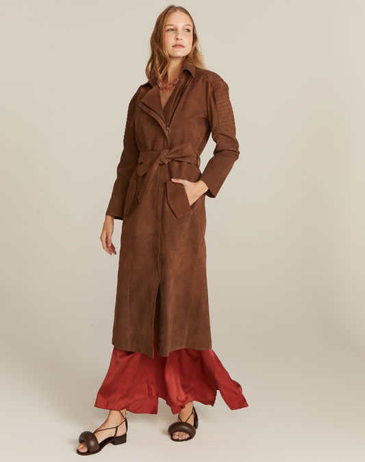 Casaco Trench  Coat Camurça Chocolate