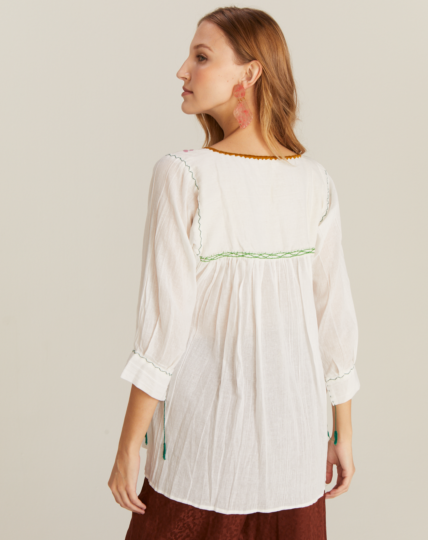 Blusa Bata Bordado Colorido México Branca