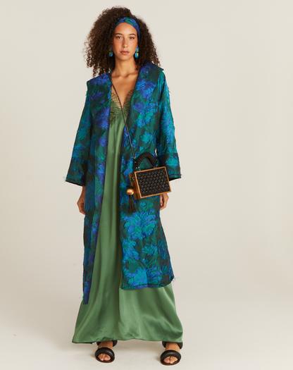 Casaco Berbere Jacquard Longo Bicolor Estampado