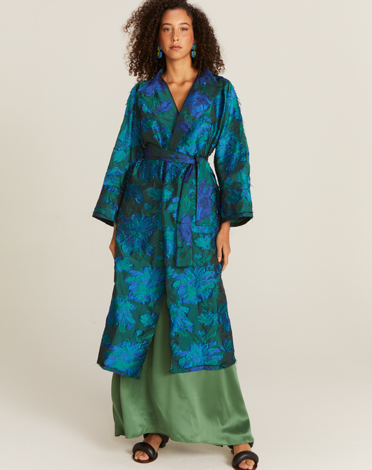 Casaco Berbere Jacquard Longo Bicolor Estampado