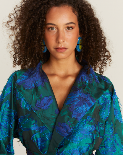 Casaco Berbere Jacquard Longo Bicolor Estampado