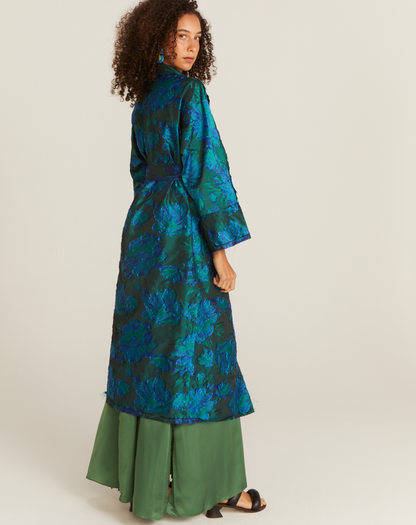 Casaco Berbere Jacquard Longo Bicolor Estampado
