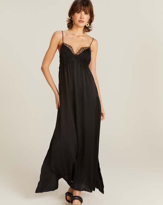 Vestido Mandacaru em Seda Longo Preto