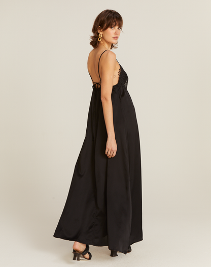 Vestido Mandacaru em Seda Longo Preto