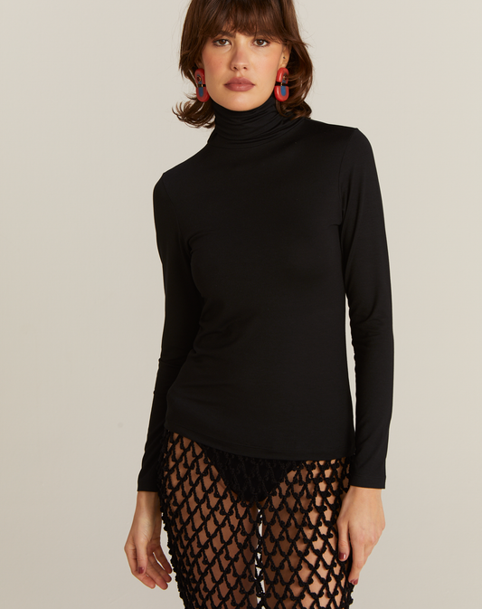 Blusa Manga Comprida Célia T-shirt Gola Alta Preto