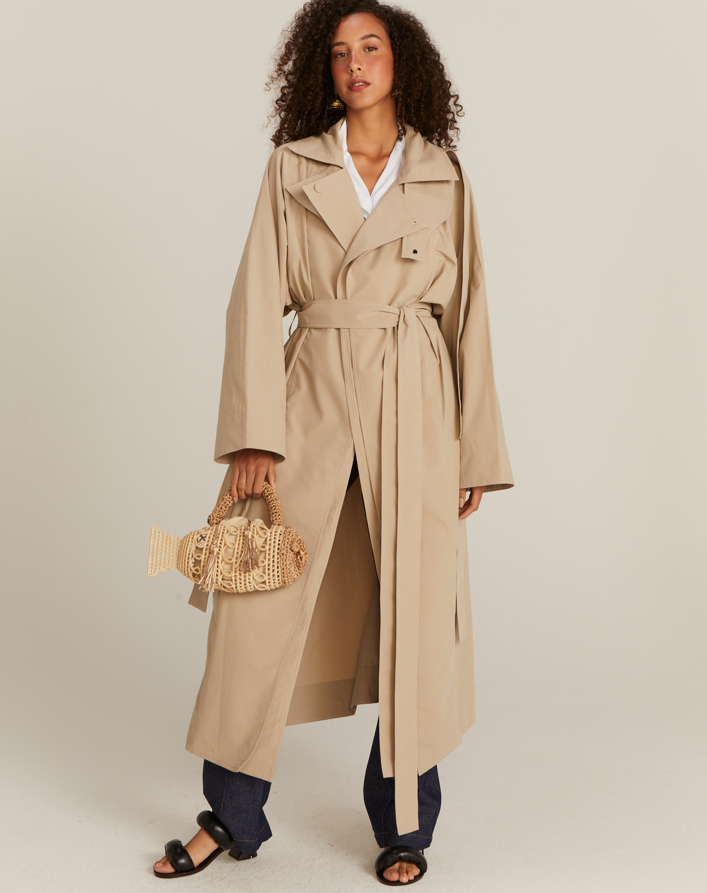 Casaco Trench Rhouda Bege Longo
