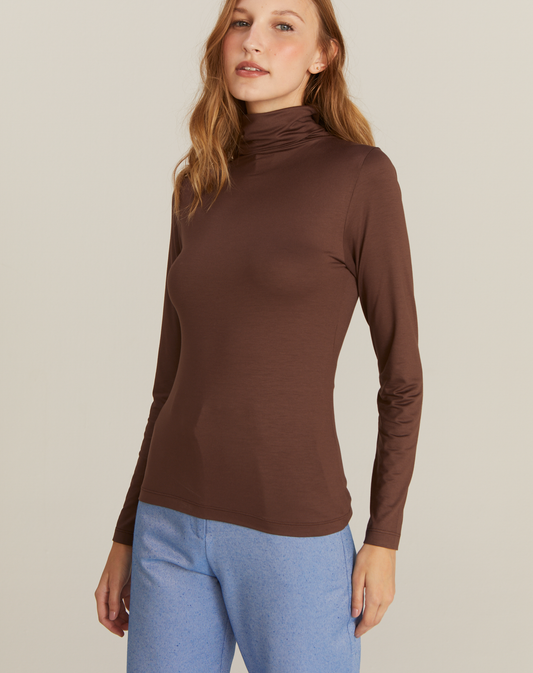 Blusa Manga Comprida Célia T-shirt Gola Alta Chocolate