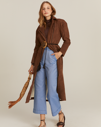 Casaco Trench  Coat Camurça Chocolate