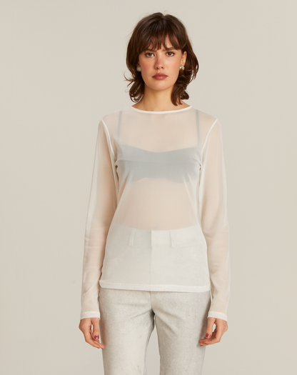 Blusa Jimena Tule Manga Longa Off White