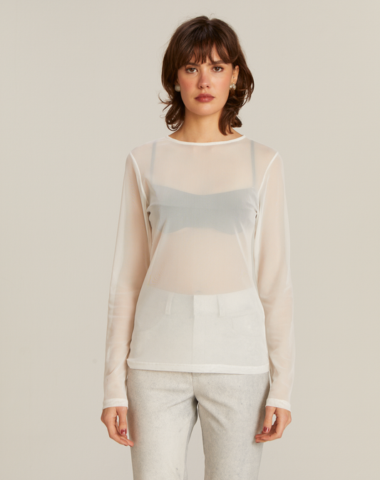 Blusa Jimena Tule Manga Longa Off White