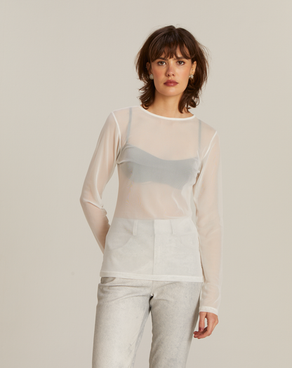 Blusa Jimena Tule Manga Longa Off White