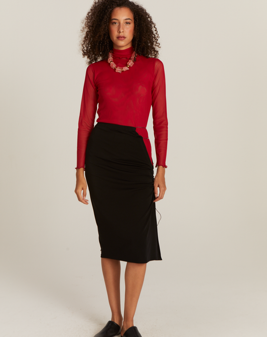 Saia Midi Barely There Preta com Metal Lateral