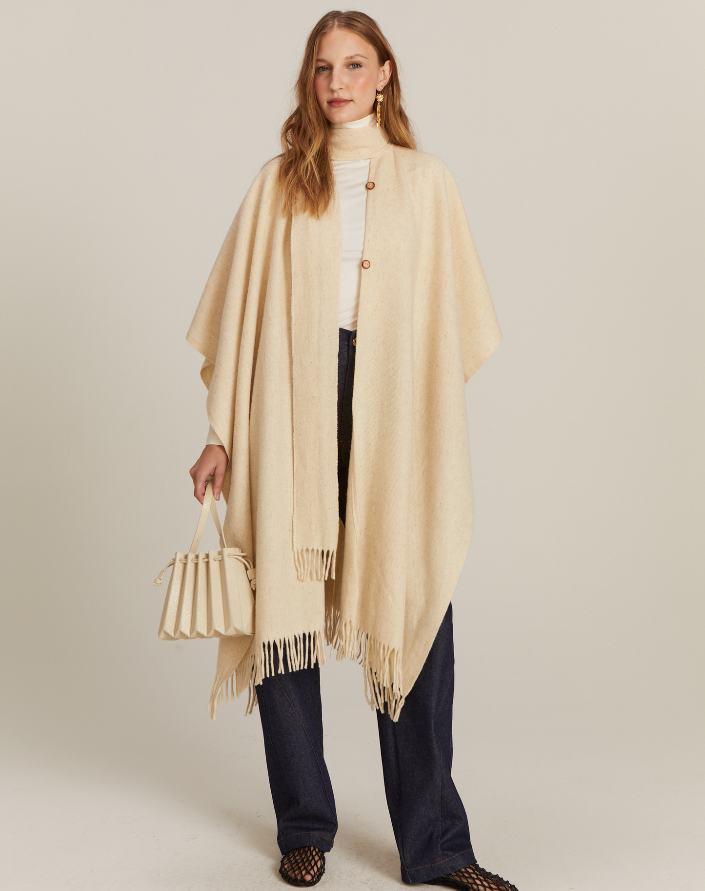 Poncho México com Franjas Areia