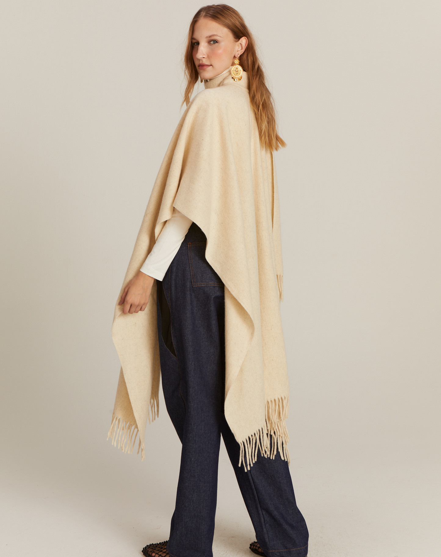 Poncho México com Franjas Areia