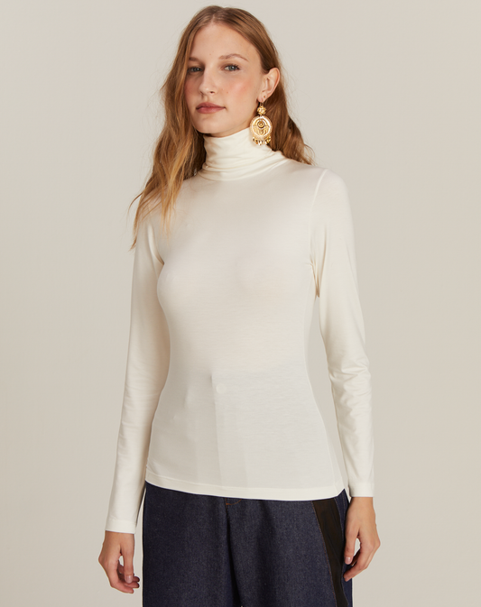 Blusa Manga Comprida Célia T-shirt Gola Alta Off White