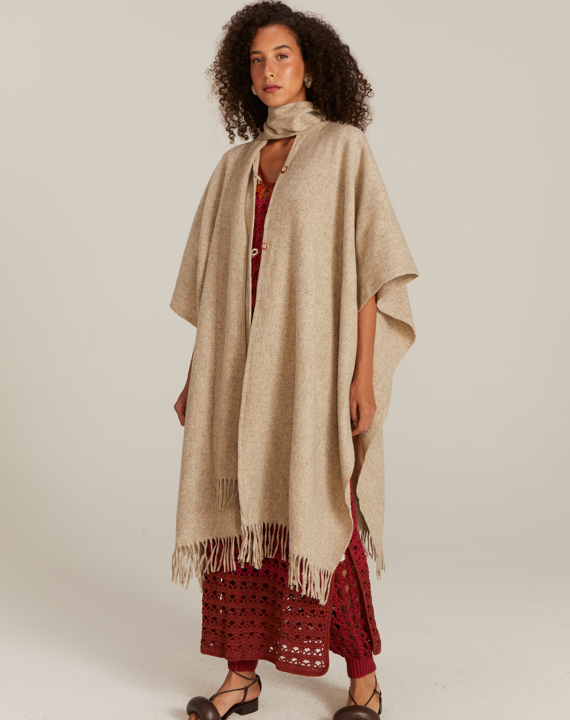 Poncho México com Franjas Bege