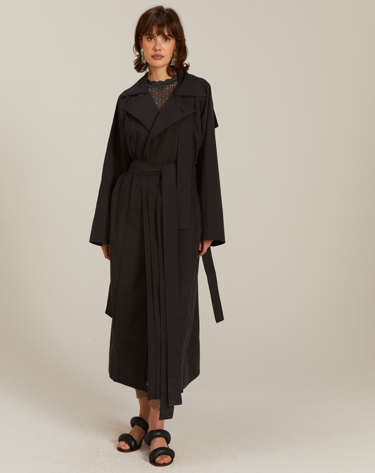 Casaco Trench Rhouda Preto Longo