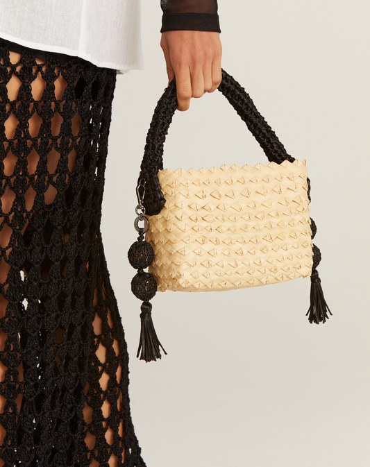 Bolsa Tiê Mini Palha Preta