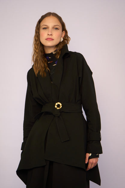 Trench Coat Jaspe Preto