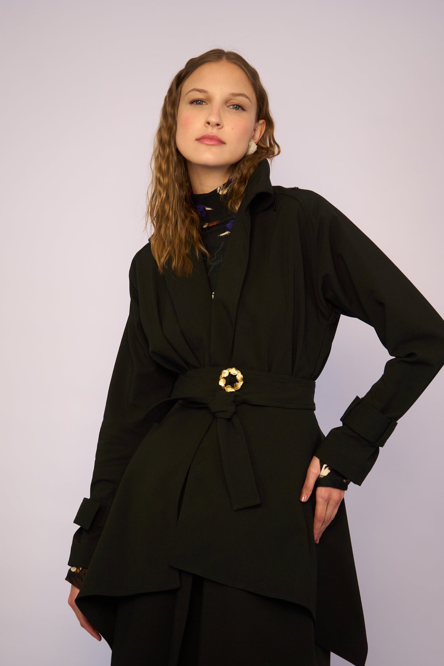 Trench Coat Jaspe Preto