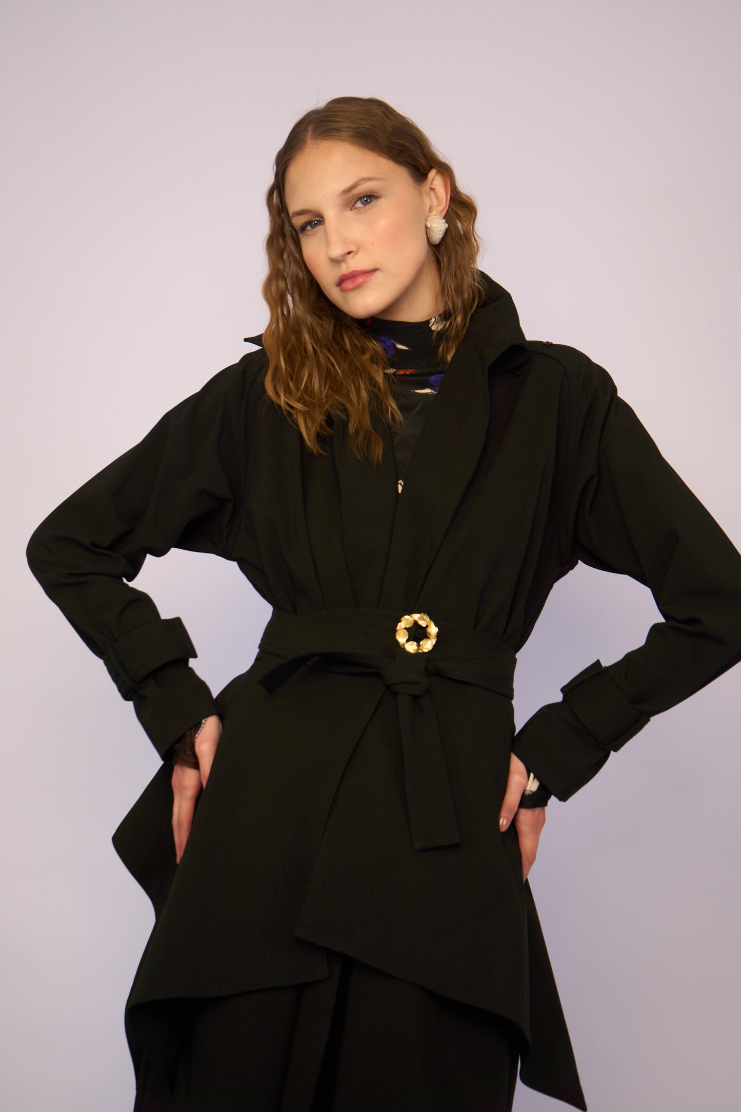Trench Coat Jaspe Preto